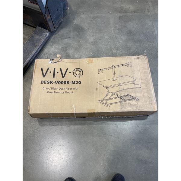 VIVO GRAY /BLACK DESK RISER WITH DUAL MONITOR MOUNT