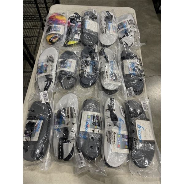 LOT OF VARIOUS WATER SHOES AND WET BAGS