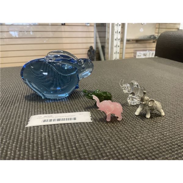 COLLECTION OF ANTIQUE ELEPHANT MINIATURES AND ART GLASS BUNNY