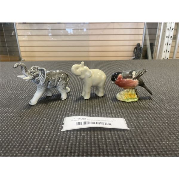 BESWICK BIRD FIGURE AND PORCELAIN ELEPHANTS