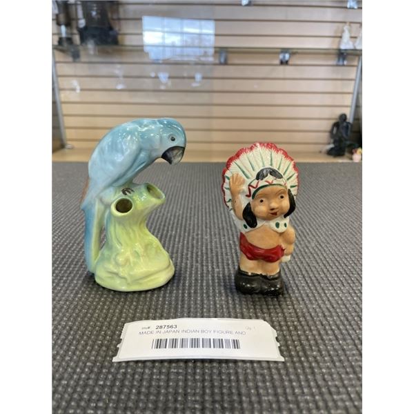 MADE IN JAPAN INDIAN BOY FIGURE AND ANTIQUE BIRD  VASE