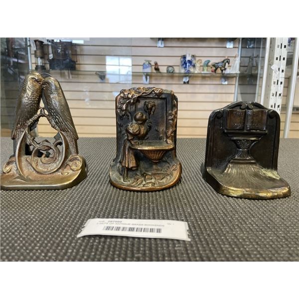 3 SETS OF ANTIQUE BRASS BOOKENDS
