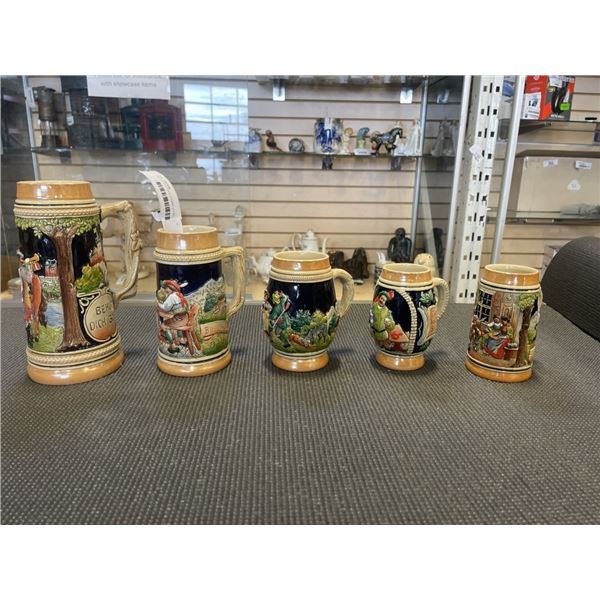 SET OF 5 ANTIQUE GERMAN STEINS