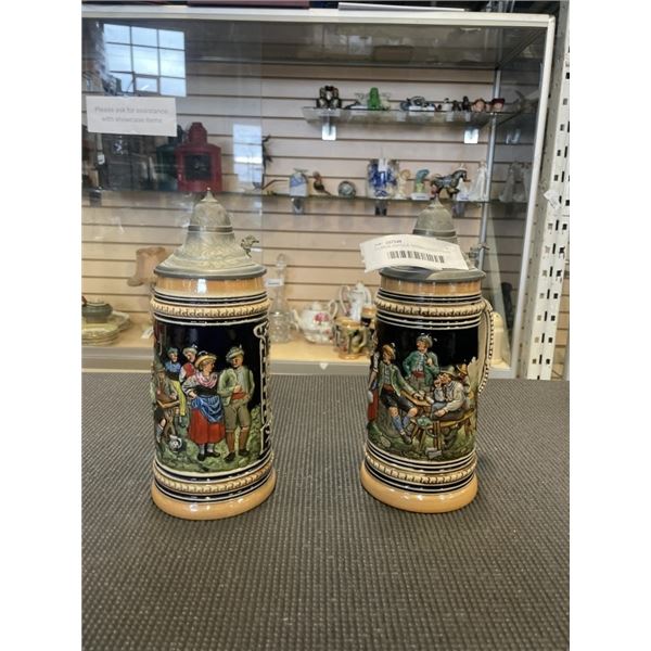 2 LARGE ANTIQUE GERMAN LIDDED STEINS