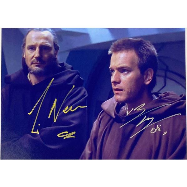 Star Wars Ewan McGregor and Liam Neeson facsimile signed movie photo