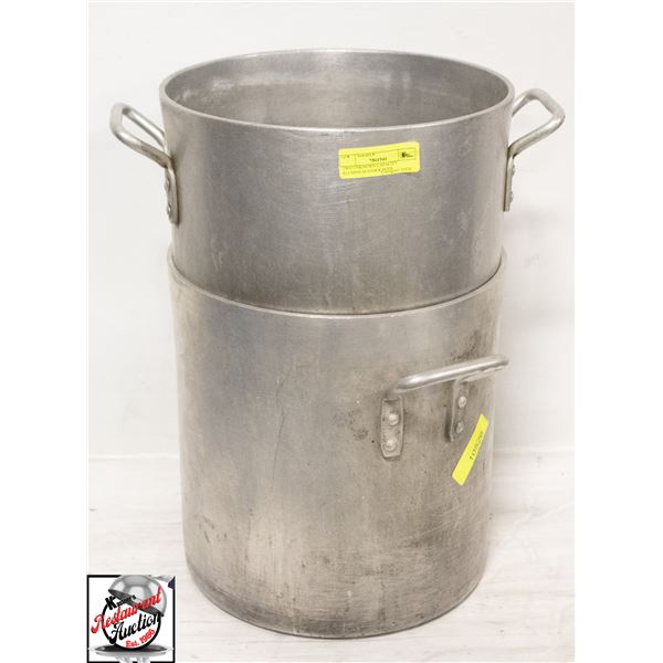 TWO UNKNOWN CAPACITY ALUMINUM STOCK POTS