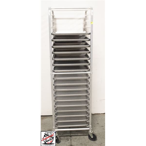 20.5"X26"X70" ALUMINUM BAKERS RACK W/ 24 BUN PANS