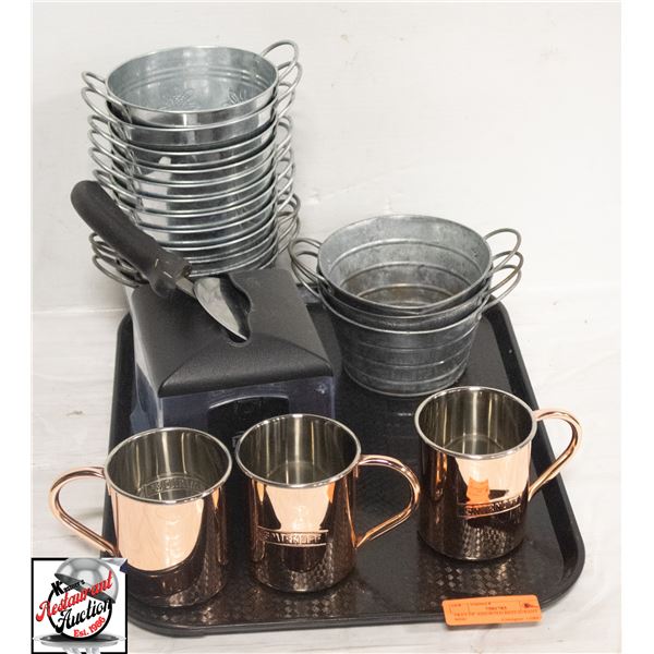 BAILIFF SEIZURE: TRAY OF ASSORTED RESTAURANT MISC