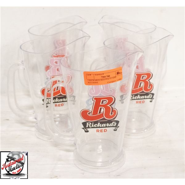 BAILIFF SEIZURE: 5 RICKARDS RED POLYCARB PITCHERS