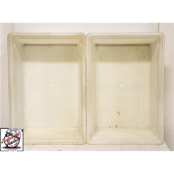 TWO 24" X 16" X 9" POLYETHLENE FOOD STORAGE BINS