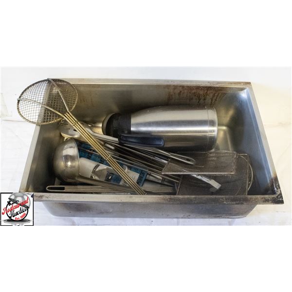 LARGE S/S INSERT W/ ASSORTED KITCHEN MISC ITEMS