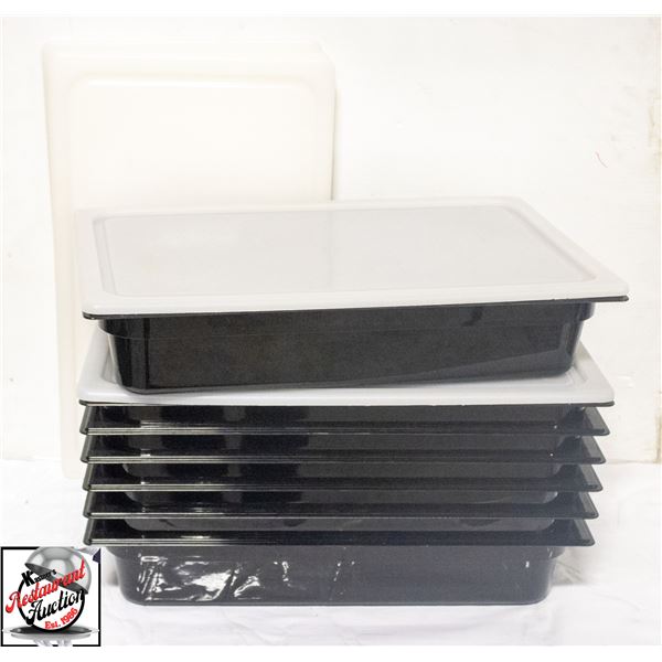 7 CAMBRO FULL SIZE INSERTS 4" DEEP W/ COVERS