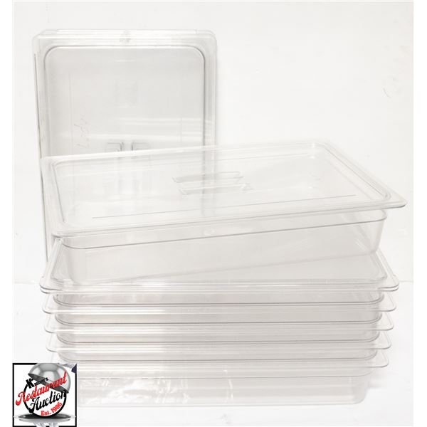 6 CAMBRO FULL SIZE POLYCARB INSERTS 4" DEEP W/