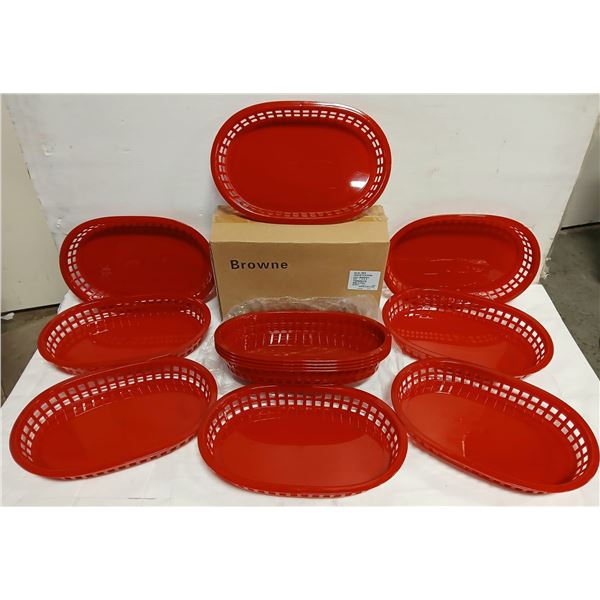DOZEN NEW 10" RED OVAL FOOD SERVING BASKETS
