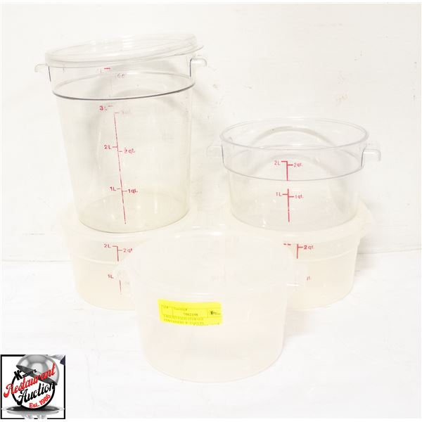 5 ROUND FOOD STORAGE CONTAINERS W/ COVERS