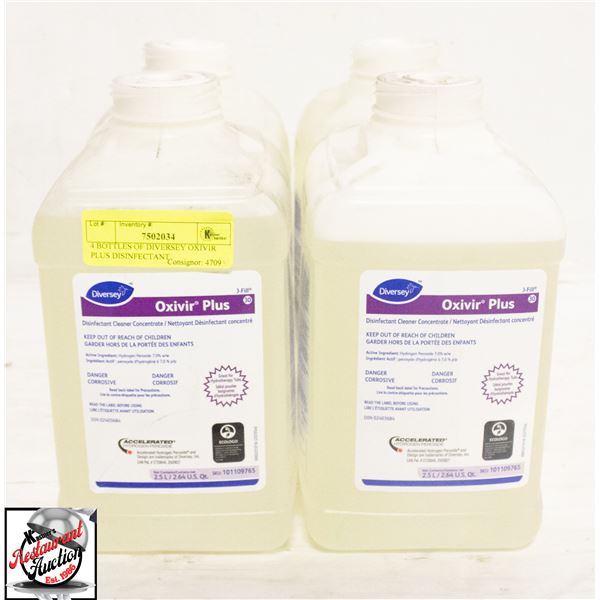 4 BOTTLES OF DIVERSEY OXIVIR PLUS DISINFECTANT