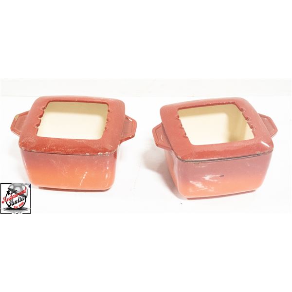 2 CAST IRON FONDUE POTS