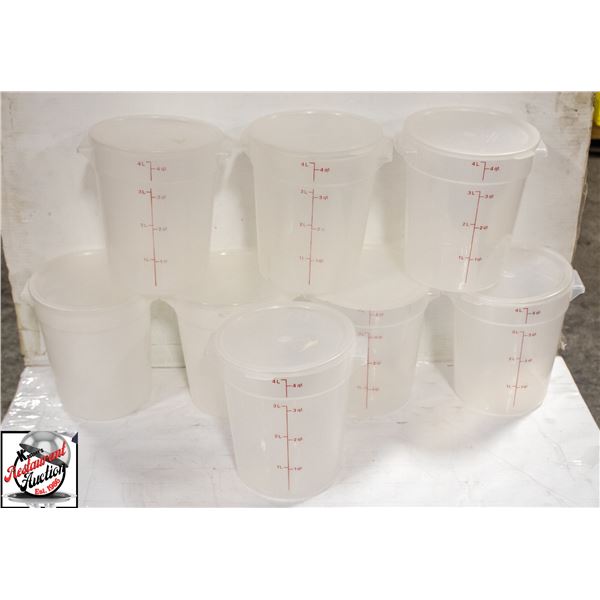8 - ASSORTED ROUND DRY INGREDIENT BINS W/ LIDS
