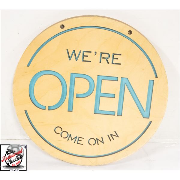 12" WOOD OPEN ./ CLOSED SIGN WITH TURQUOISE DETAIL