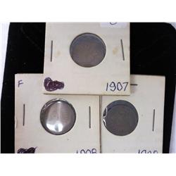 1907, 08 And 08 Indian Head Cents (3 Coins)