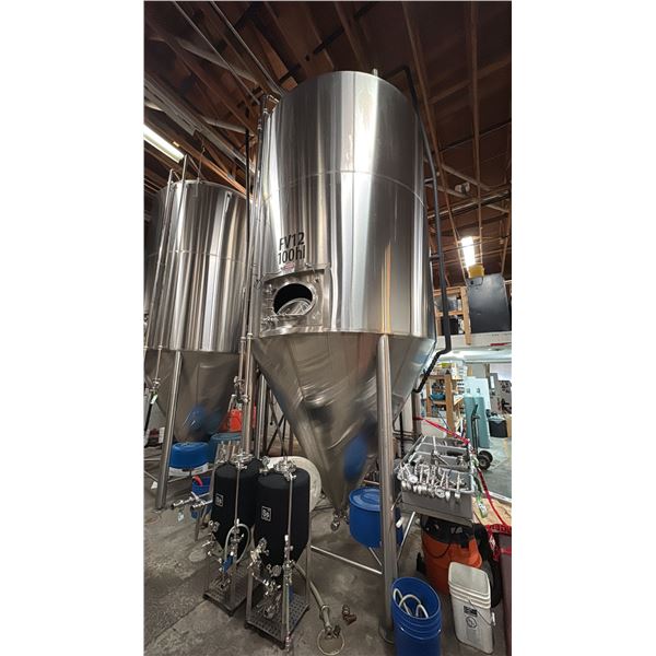 100 HL JACKETED CONICAL FERMENTING VESSEL/TANK, APPROX 20FT HIGH,