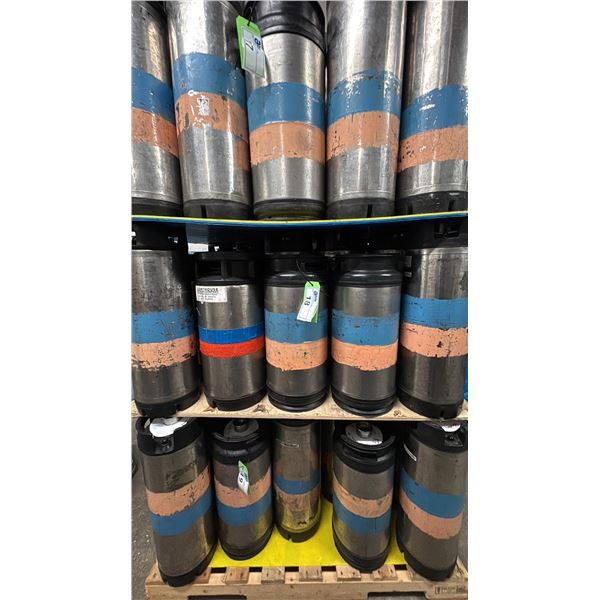 GROUP LOT OF APPROX 20 TALL AND SHORT KEGS. TALL (11) SHORT (9)