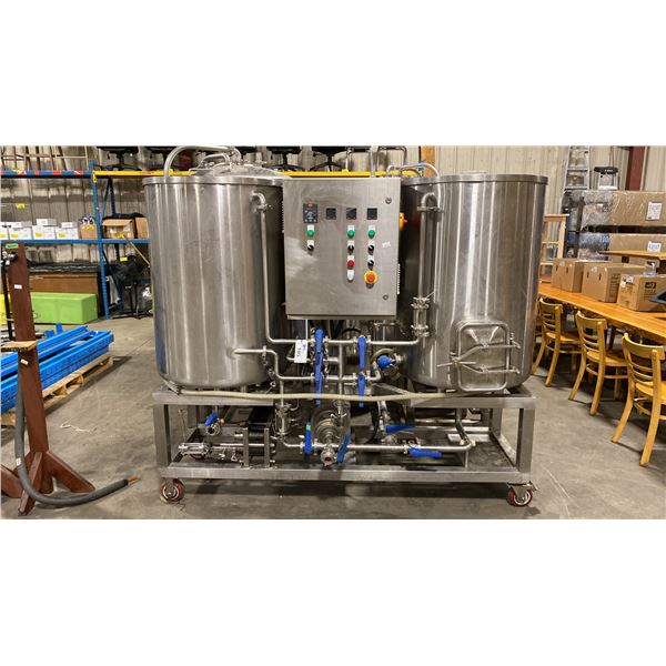 3 TANK STAINLESS STEEL MOBILE COMMERCIAL SMALL BATCH BREW SYSTEM WITH DANFOSS / OMRON E5CC CONTROLS,