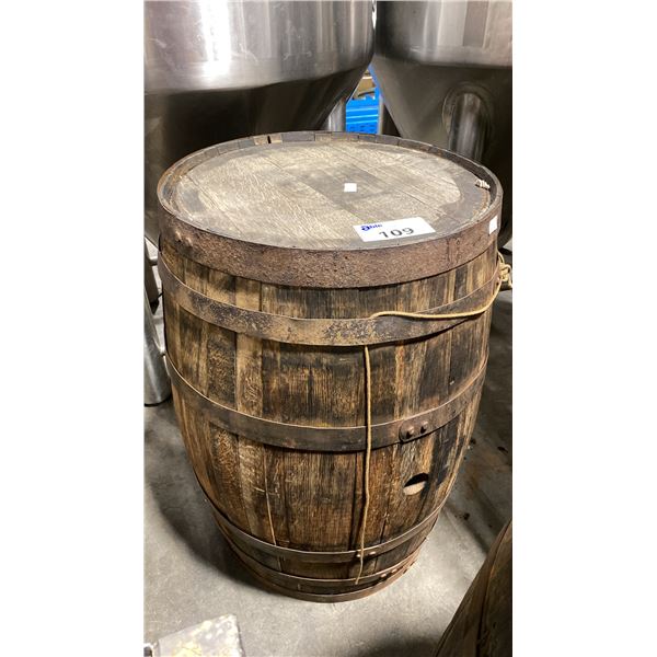 OAK WOODEN 22" ROUND 35"H DECORATIVE COMMERCIAL WINE BARREL