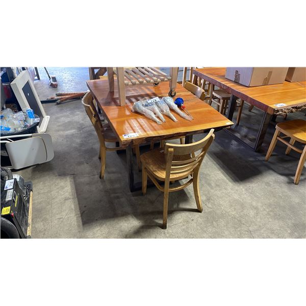 LIVE EDGE 60"L X 33"W X 31"H WOOD METAL BASE COMMERCIAL BREWERY TABLE WITH 4 NATURAL WOOD CHAIRS