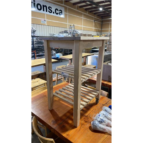 NATURAL WOOD 3 TIER 20"W X 23"D X 33 1/2"H MOBILE BUTCHER BLACK STYLE EQUIPMENT STAND