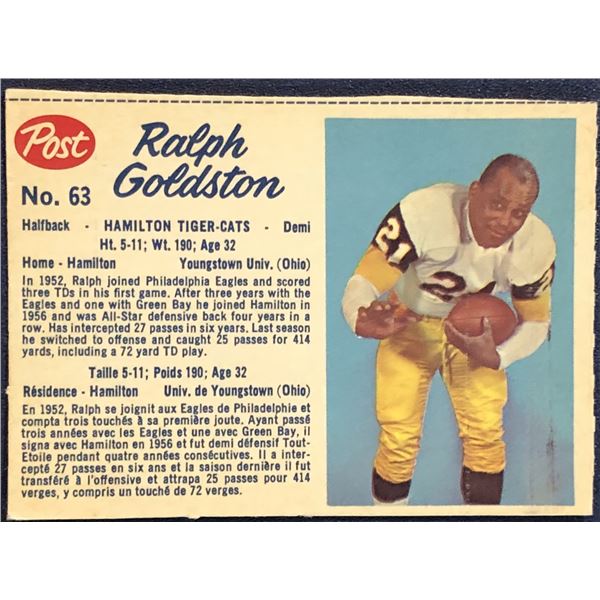 1962 POST CEREAL CFL RALPH GOLDSTON