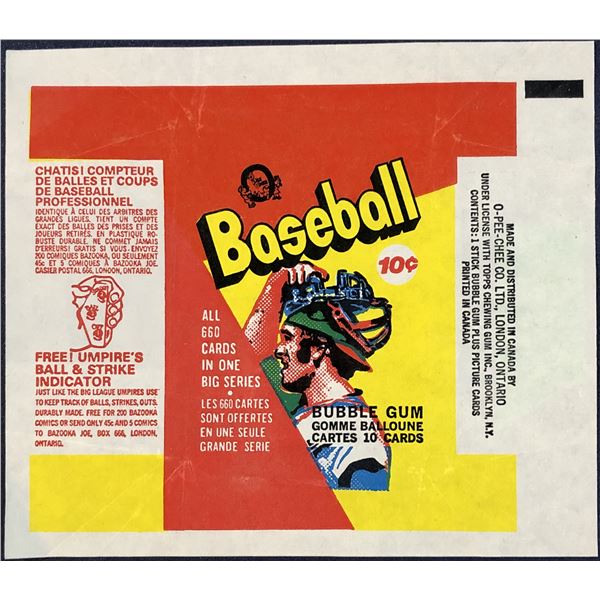 1973 O-PEE-CHEE BASEBALL WRAPPER