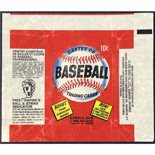 1974 O-PEE-CHEE BASEBALL WRAPPER