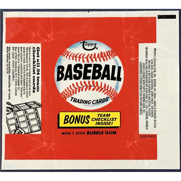 1974 TOPPS BASEBALL WRAPPER
