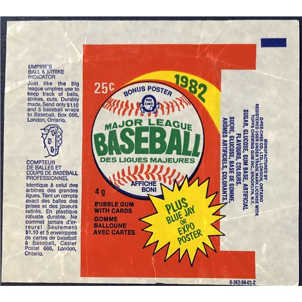 1982 O-PEE-CHEE BASEBALL WRAPPER