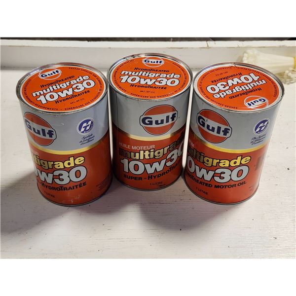 New Full 1L Gulf Oil Cans X3