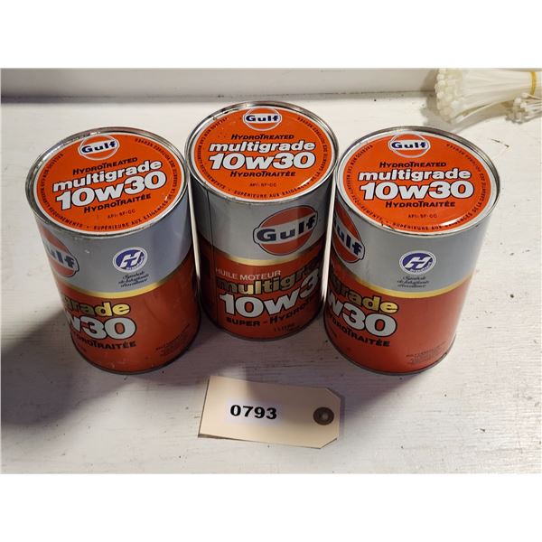 Full 1L Gulf Oil Cans X3