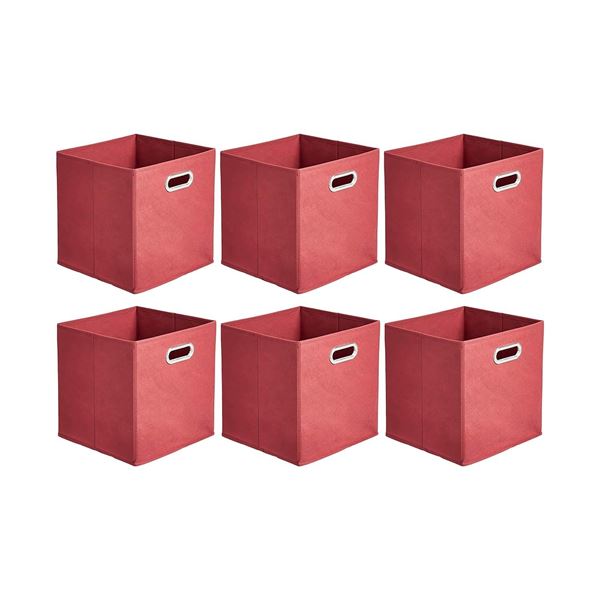 Amazon Basics Collapsible Fabric Storage Cubes with Oval Grommets - 6-Pack, Red  - B07TYQ1L9X - New,