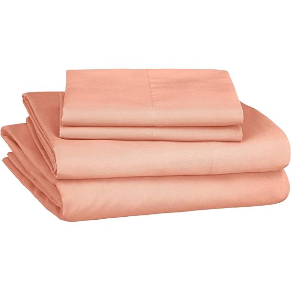 Amazon Basics Soft Microfiber Sheet Set with Elastic Pockets - Full Size, Bright Salmon - B086ZK6LKX