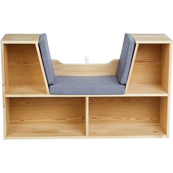 Amazon Basics Kids Bookcase with Reading Nook and 6 Storage Shelves, 1 Count, Pack of 1, Natural, 11