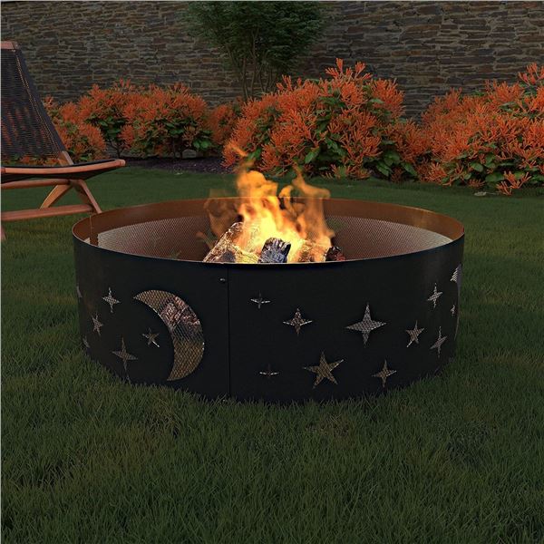 Amazon Basics Outdoor Round Steel Fire Ring - 36-Inch, Star and Moon Design, Black - B08RZRXTCL - Ne