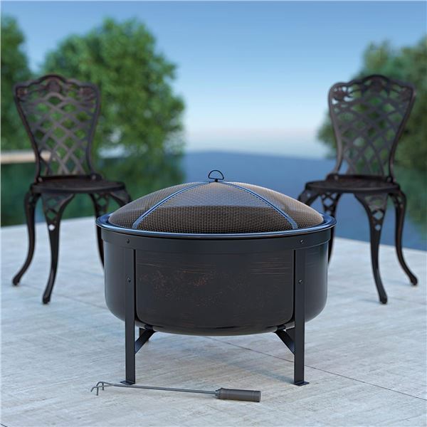 Amazon Basics Deep Bowl Round Fire Pit - 30-Inch, Brushed Copper - B08QSQS14J - New, Retail Price US
