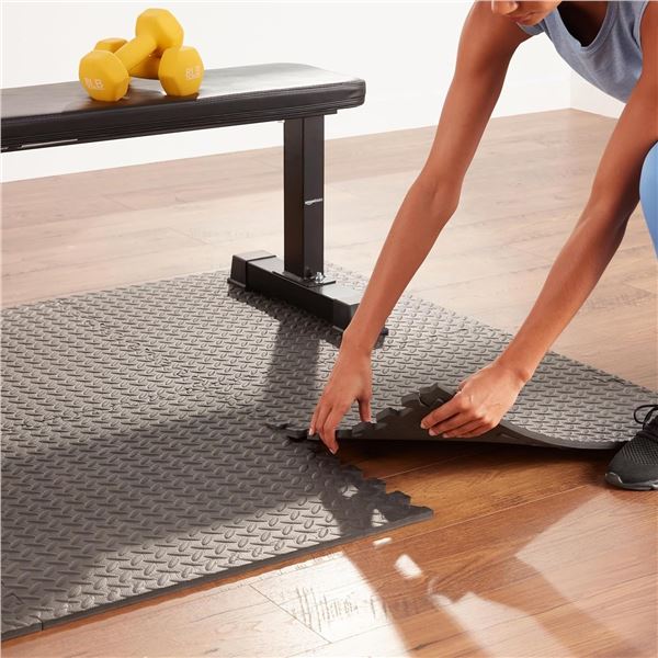 Amazon Basics Foam Interlocking Exercise Gym Floor Mat Tiles - Pack of 6, 24.7 x 24.7 x .5 Inches, B
