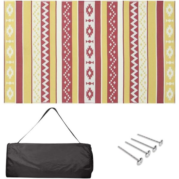 Amazon Basics Outdoor Mat - For RV, Camping, Patio - Carry Bag and Rug Stakes Included, Weather Resi