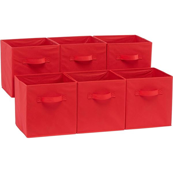 Amazon Basics Cube Organizer Storage Bins Handles, Collapsible Fabric, Pack of 6, 10.5"x10.5"x11", R
