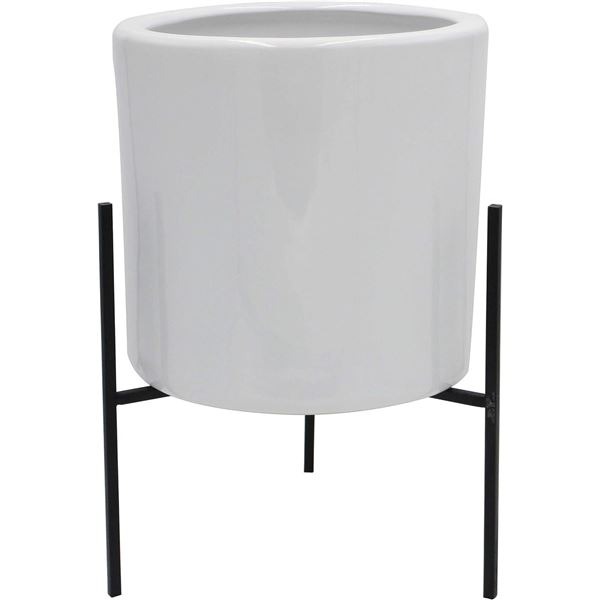 Rivet Mid-Century Ceramic Planter with Iron Stand, 18.9"H, Solid White - B0842H2F7C - Retail price U