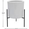 Image 4 : Rivet Mid-Century Ceramic Planter with Iron Stand, 18.9"H, Solid White - B0842H2F7C - Retail price U
