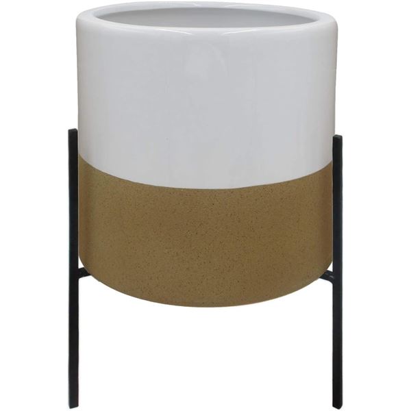 Rivet Mid-Century Ceramic Planter with Iron Stand, 18.9"H, Solid White - B0842H2F7C - Retail price U