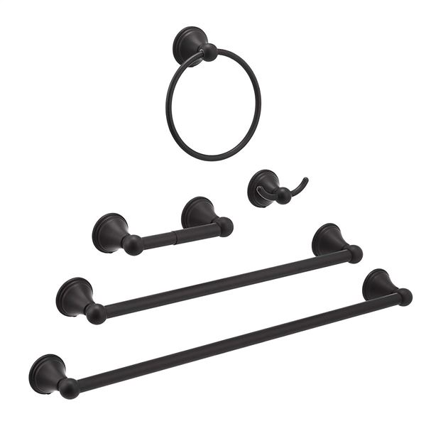 Amazon Basics 5-Piece Bathroom Set - Modern, Flat Black - B088XVQDHL - Retail USD $50/set. Total lot