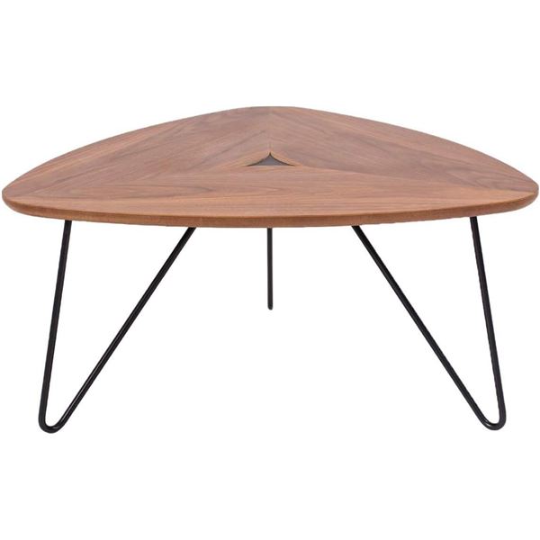 Adwin Triangle Coffee Table with Black Metal Legs, Walnut - B07GF7CSLF - Retail USD $130/pc, therefo